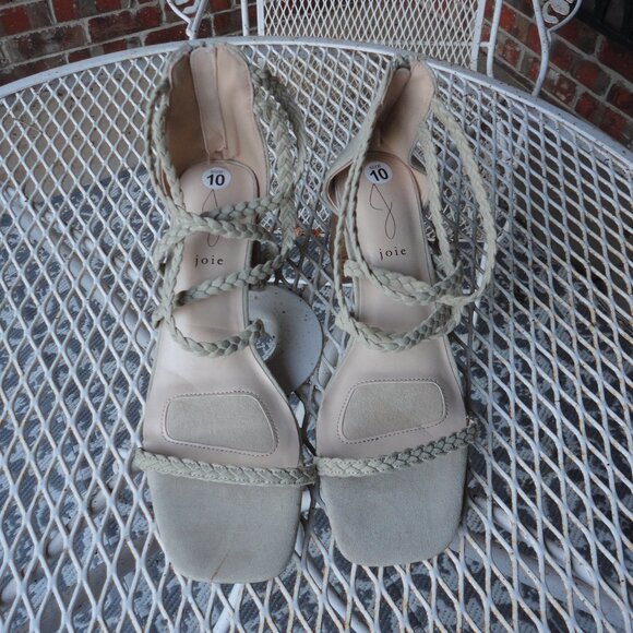 JOIE Women's "Felina" Chunky Heel Braided Faux Suede Taupe Sandals Size 10 - Picture 1 of 7